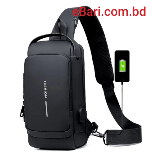 USB Charging Men Multifunction PU Chest Bag Sport Sling Bag Male Anti-theft Chest Bag with Password Lock with Adjustable Shoulde