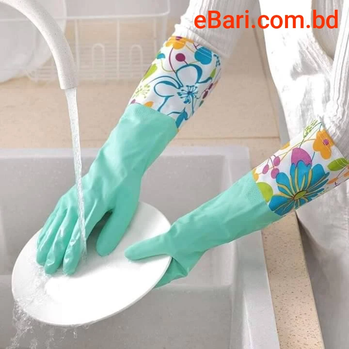 Printed Silicone Dish Washing Kitchen Hand Gloves